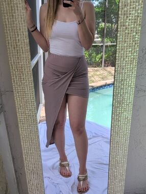 Asymmetrical Taupe Wrap Mini Skirt - Women